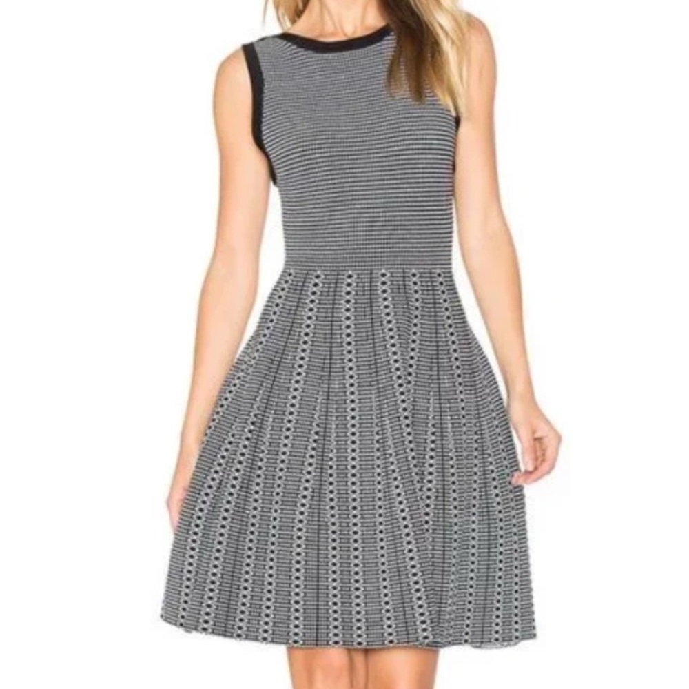 Alice + Olivia Black and White Patterned Midi Dress